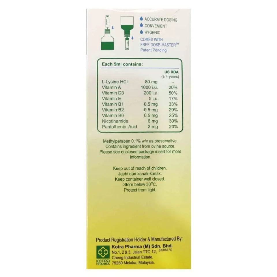 Appeton Multivitamin Lysine Syrup 120ml Dietary Supplement