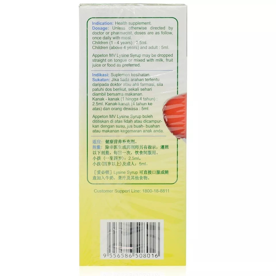 Appeton Multivitamin Lysine Syrup 120ml Dietary Supplement
