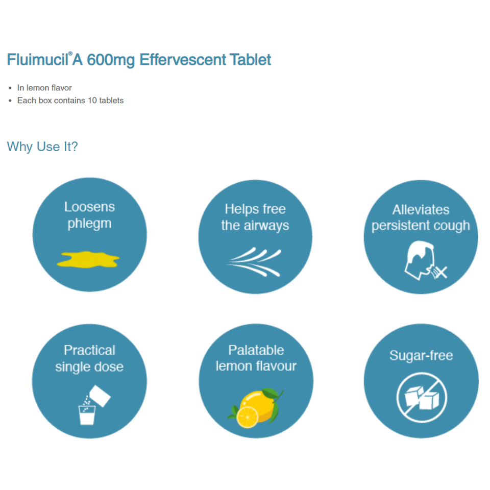 Fluimucil A 600mg Effervescent Tablet 10s Clear Phlegm Relief Cough