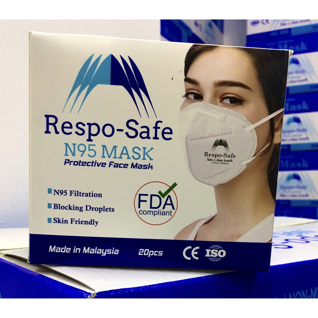Respo-Safe N95 Face Mask Blocking Droplets Skin Friendly 20 Unit per Box